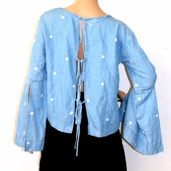 Anthropologie Cloth & Stone Polka Dot Chambray Tie Back Top Medium - Picture 7 of 7